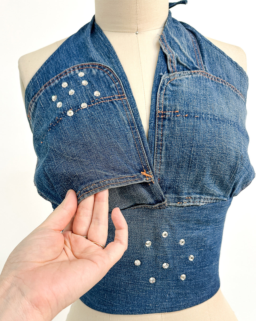 1970s 'The Denim Spell' Halter / Medium