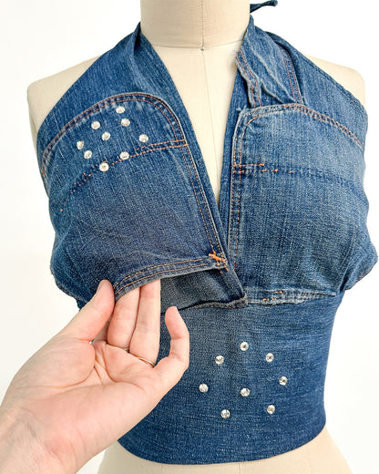 1970s 'The Denim Spell' Halter / Medium