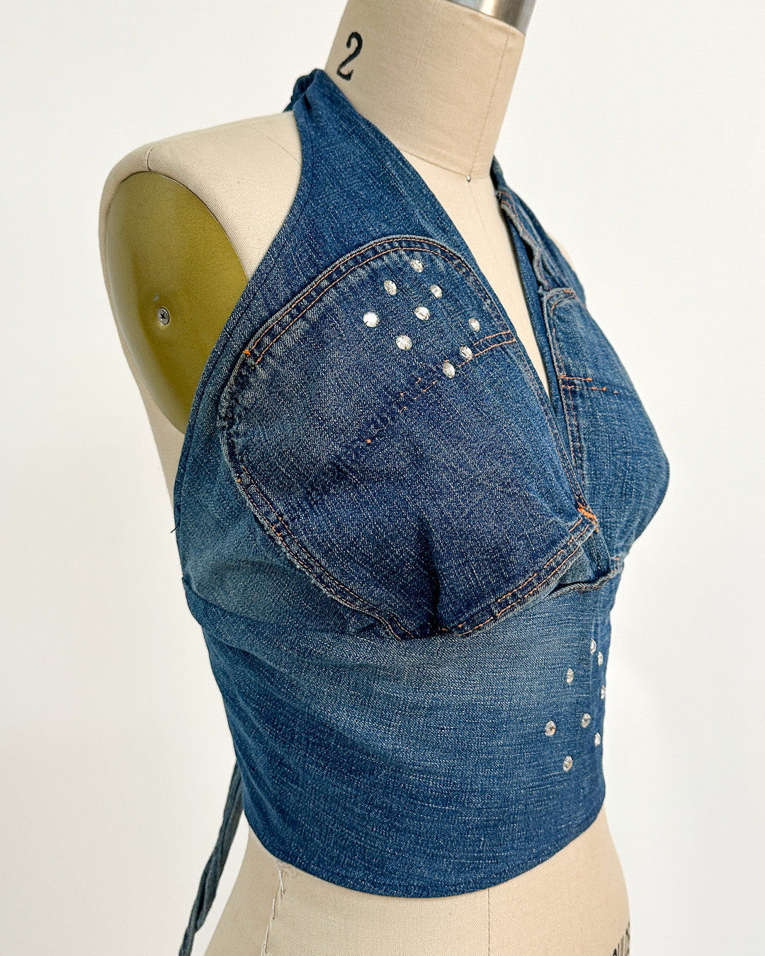 1970s 'The Denim Spell' Halter / Medium