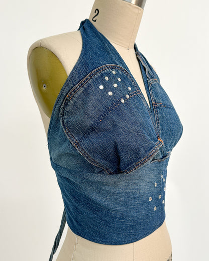 1970s 'The Denim Spell' Halter / Medium