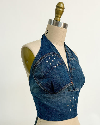 1970s 'The Denim Spell' Halter / Medium