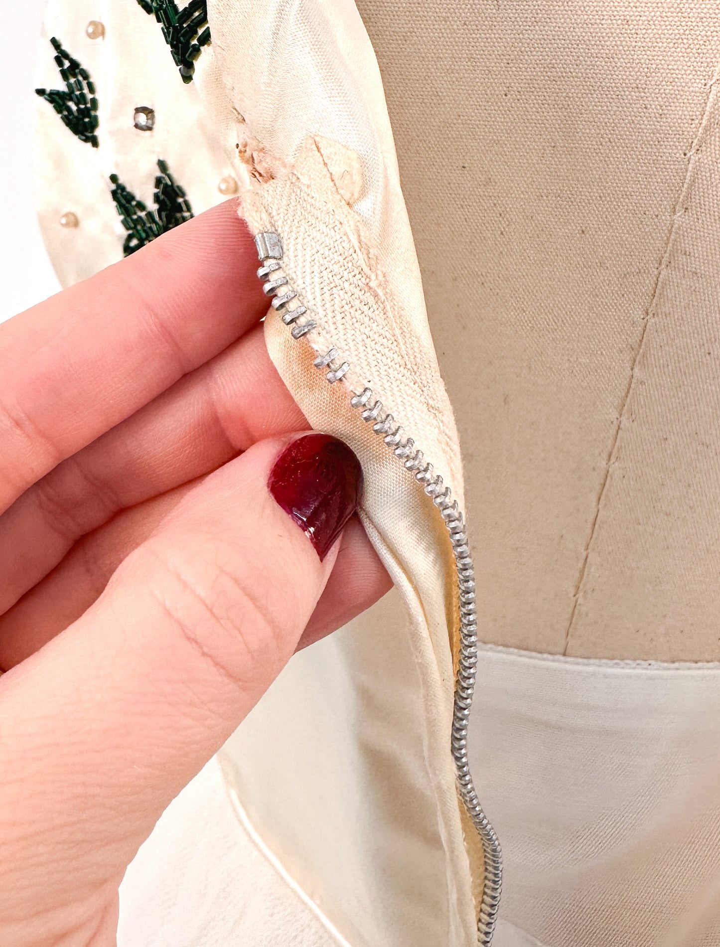 1950s White Christmas Satin & Tulle Gown by Emma Domb / Waist 28-30"