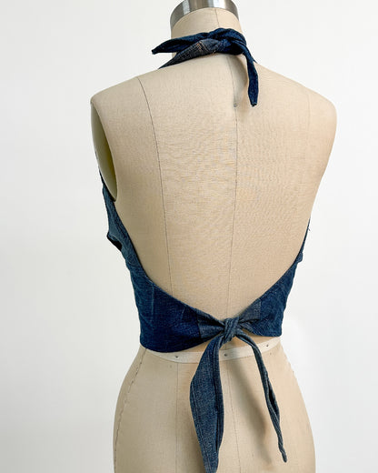 1970s 'The Denim Spell' Halter / Medium