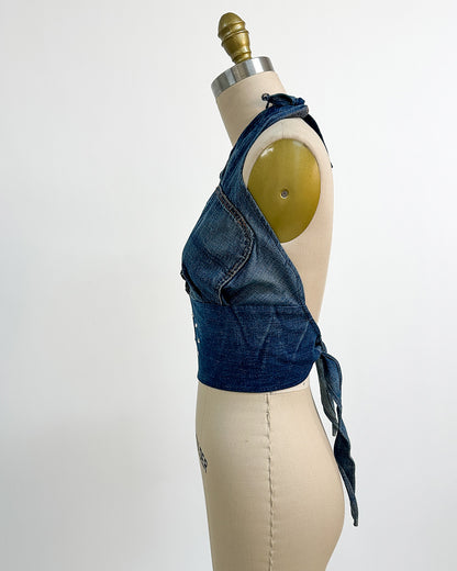 1970s 'The Denim Spell' Halter / Medium