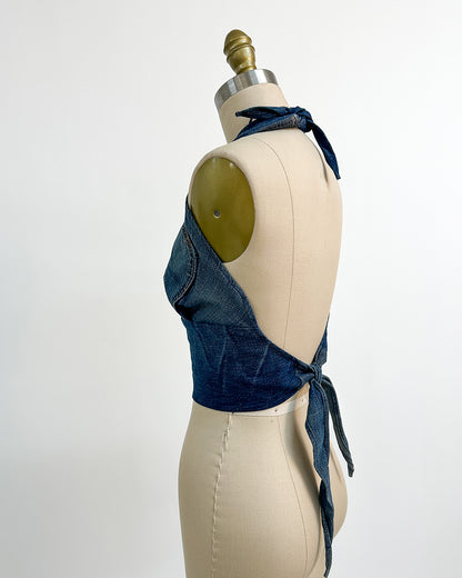 1970s 'The Denim Spell' Halter / Medium