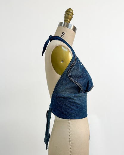 1970s 'The Denim Spell' Halter / Medium