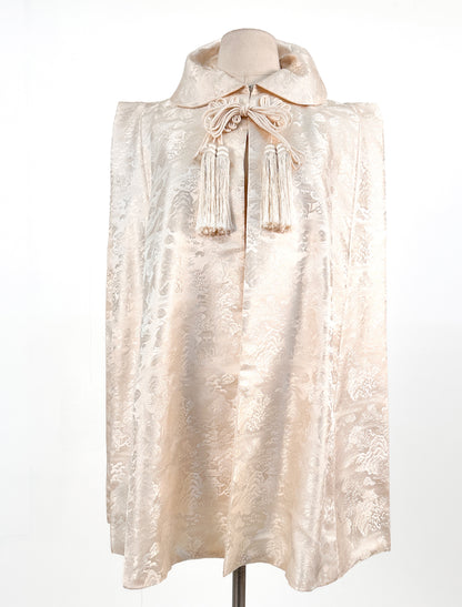 1960s Cream Brocade Cape with Tassels / OSFM