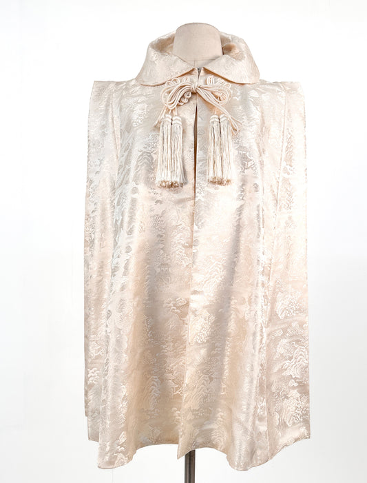 1960s Cream Brocade Cape with Tassels / OSFM