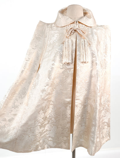 1960s Cream Brocade Cape with Tassels / OSFM