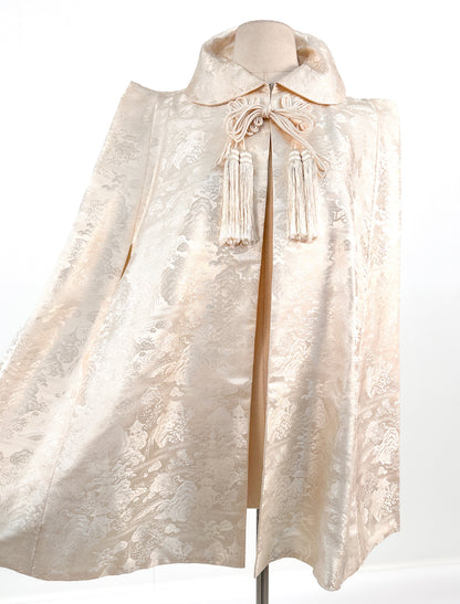 1960s Cream Brocade Cape with Tassels / OSFM