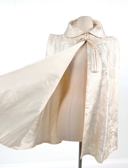 1960s Cream Brocade Cape with Tassels / OSFM