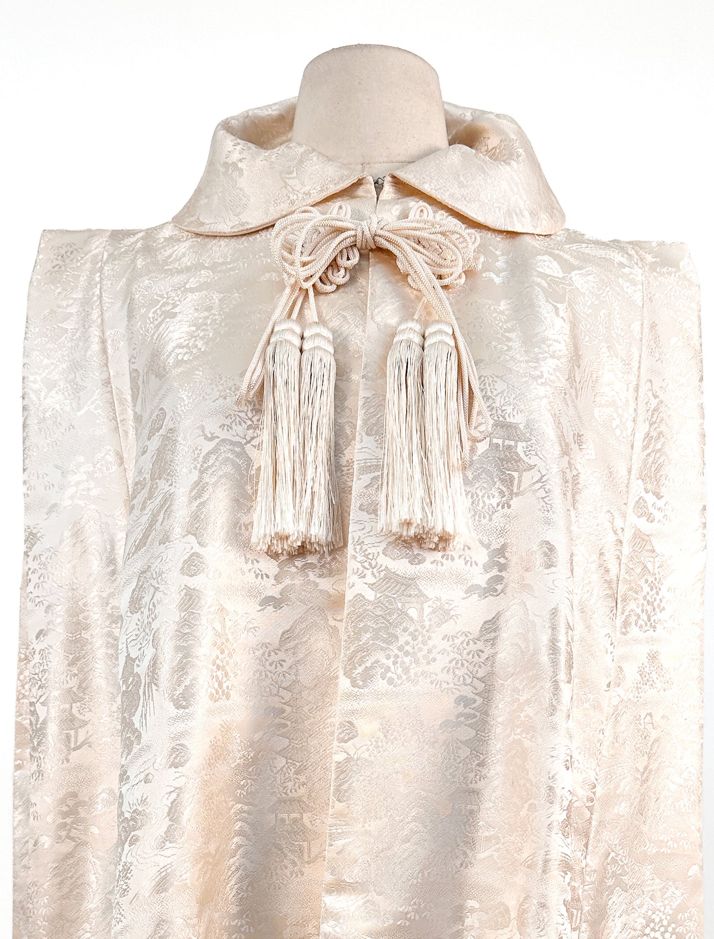 1960s Cream Brocade Cape with Tassels / OSFM