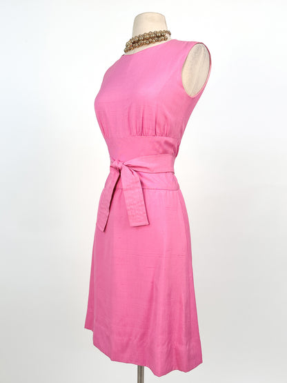 1960s Barbie Pink Raw Silk Shift with Sash / Waist 30