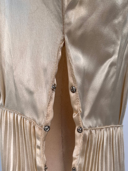1930s Pleated Silk Satin Gown / Waist 28