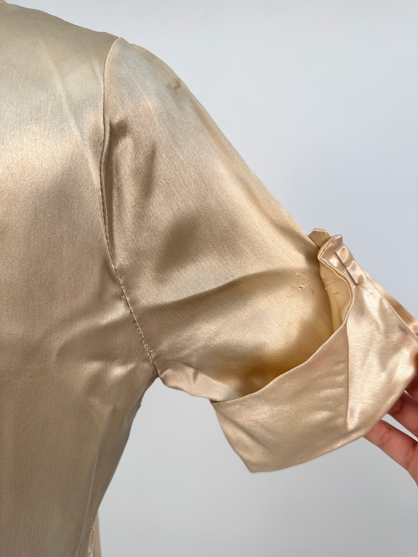 1930s Pleated Silk Satin Gown / Waist 28