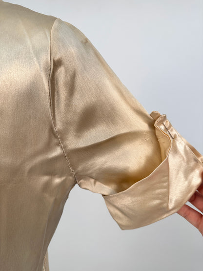 1930s Pleated Silk Satin Gown / Waist 28
