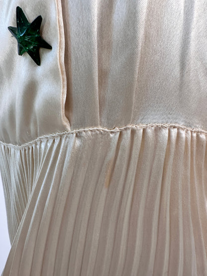 1930s Pleated Silk Satin Gown / Waist 28