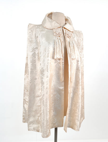 1960s Cream Brocade Cape with Tassels / OSFM