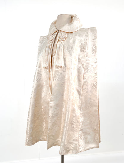 1960s Cream Brocade Cape with Tassels / OSFM