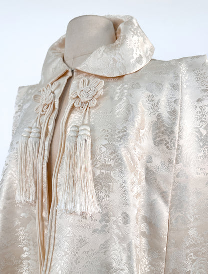 1960s Cream Brocade Cape with Tassels / OSFM