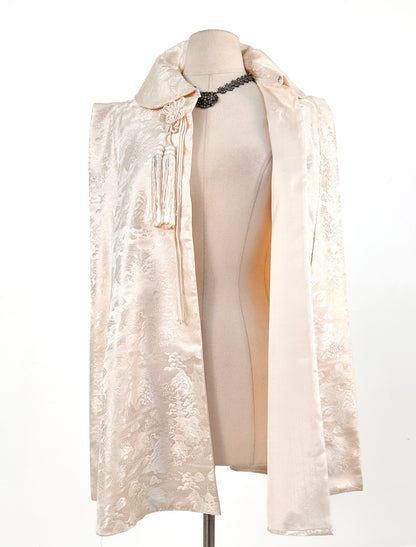 1960s Cream Brocade Cape with Tassels / OSFM
