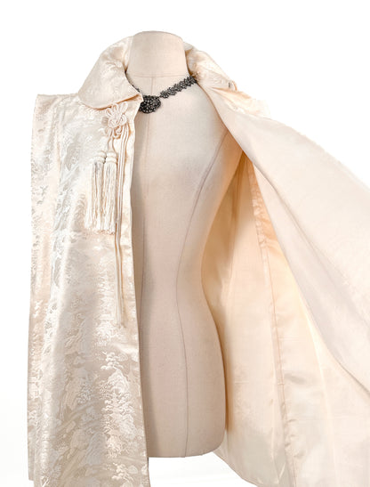 1960s Cream Brocade Cape with Tassels / OSFM