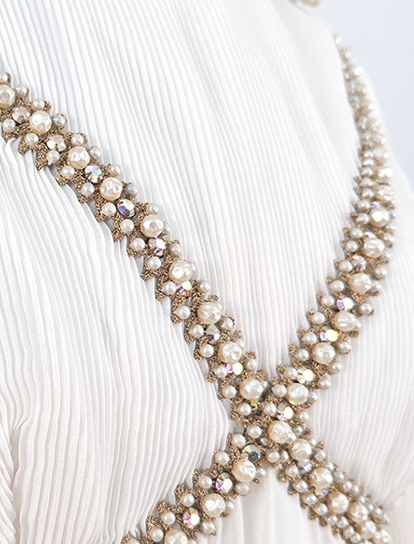 1960s Unique Hooded Chiffon Wedding Gown Adorned with Pearls and Rhinestone / Waist 30