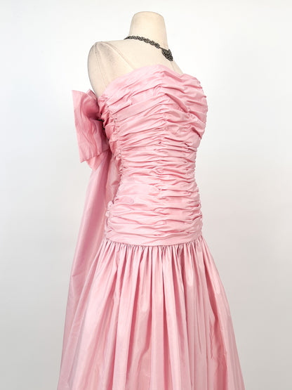 1980s Heavenly Pink Satin Gown by Victor Costa / Waist 28