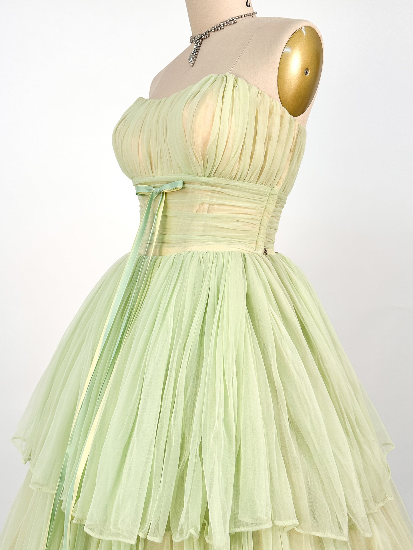 1950s Lemon and Lime Gauzy Chiffon Party Dress / Waist 24