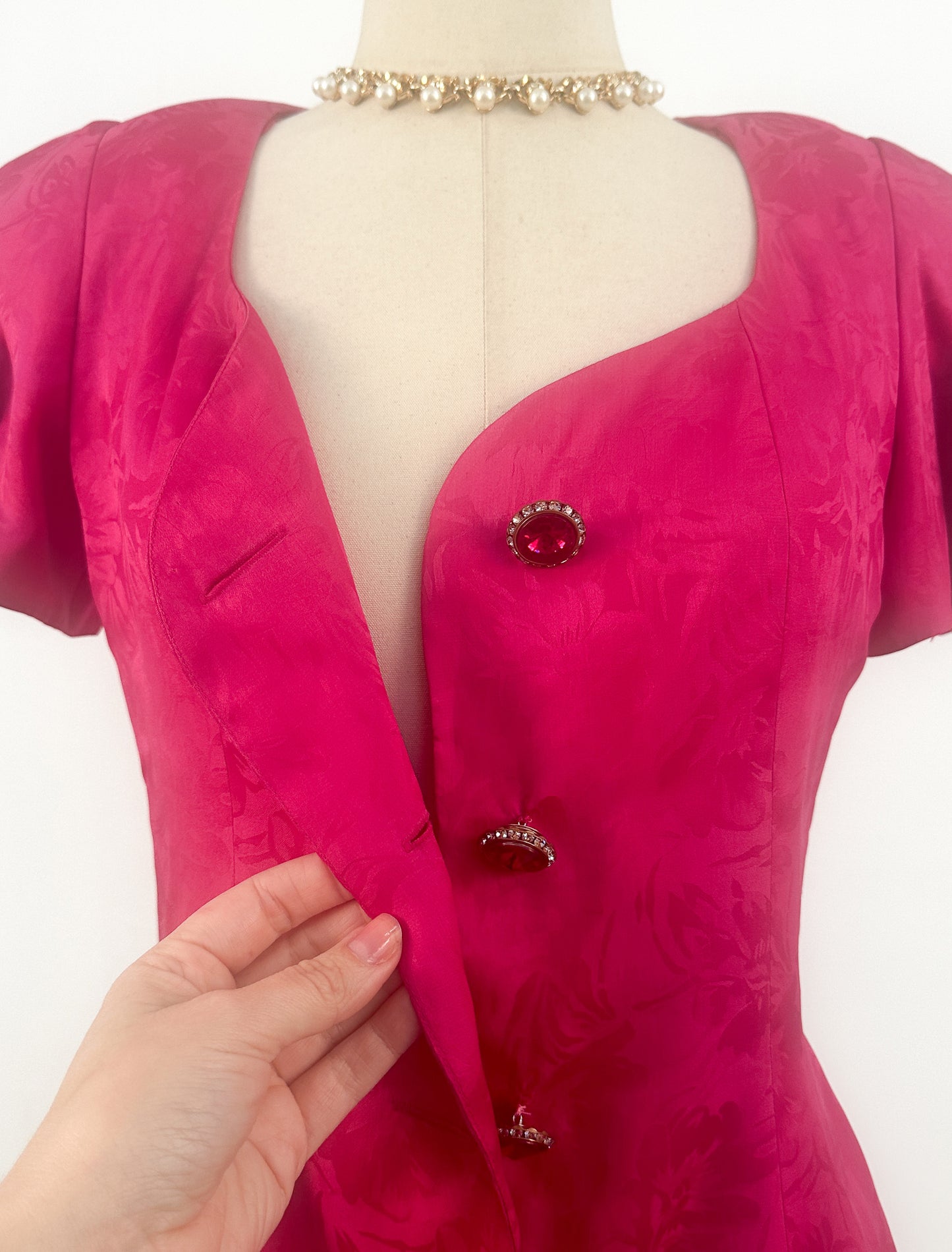 1980s Pink Party Dress with Rhinestones and Bows / Waist 28