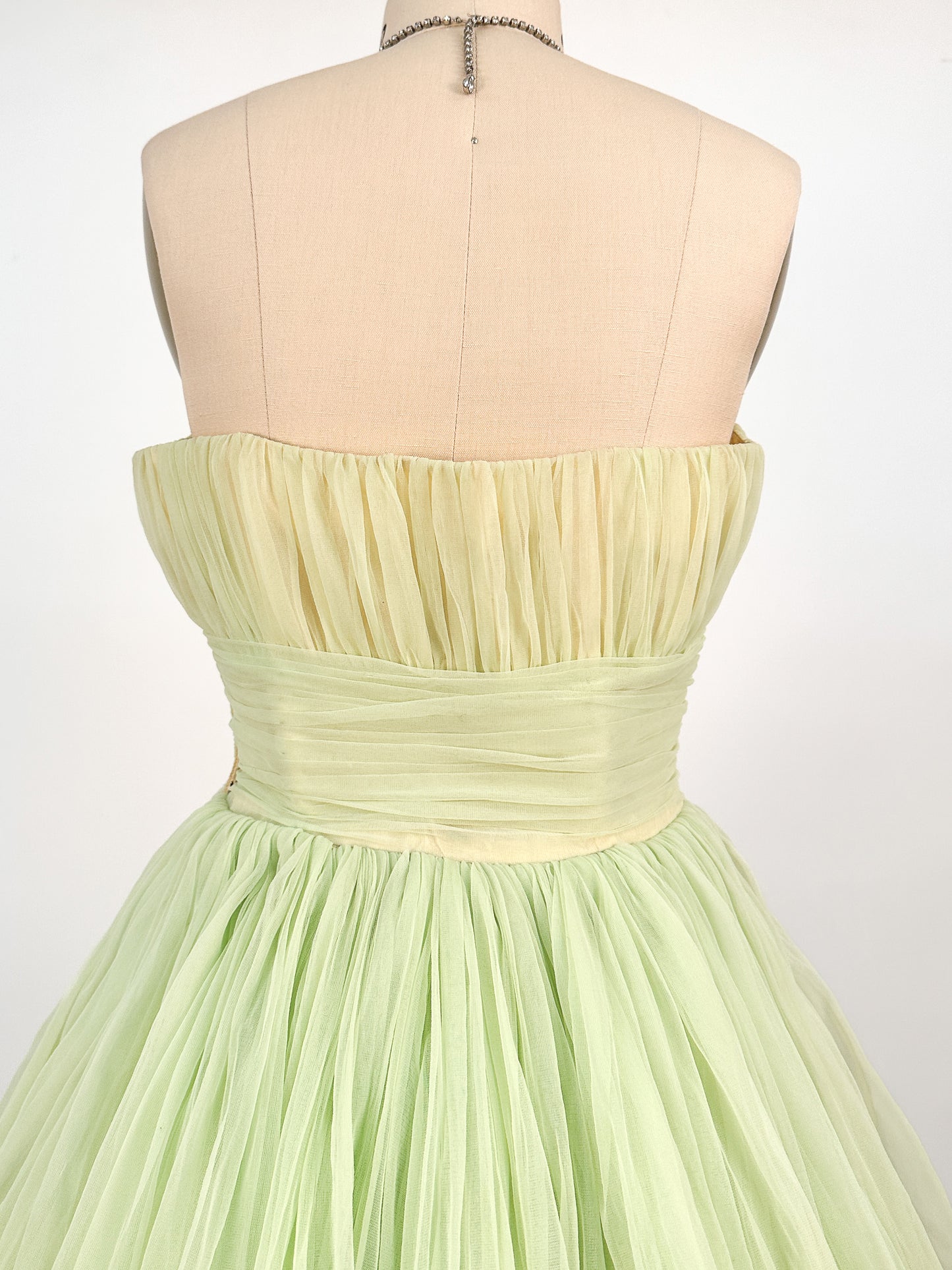 1950s Lemon and Lime Gauzy Chiffon Party Dress / Waist 24