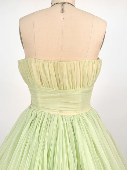 1950s Lemon and Lime Gauzy Chiffon Party Dress / Waist 24