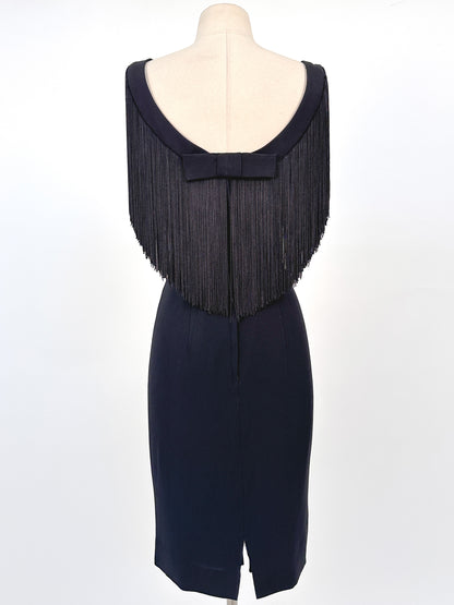 1950s LBD Wiggle with Fringe Neckline / Waist 28
