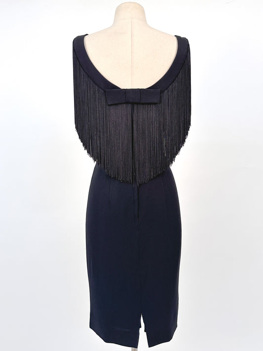 1950s LBD Wiggle with Fringe Neckline / Waist 28