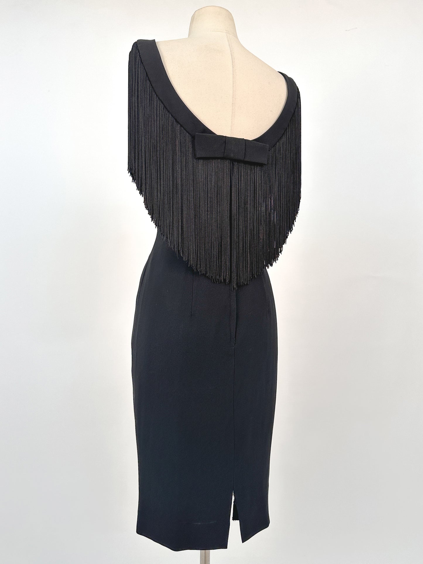 1950s LBD Wiggle with Fringe Neckline / Waist 28