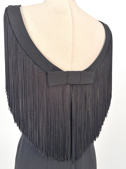 1950s LBD Wiggle with Fringe Neckline / Waist 28
