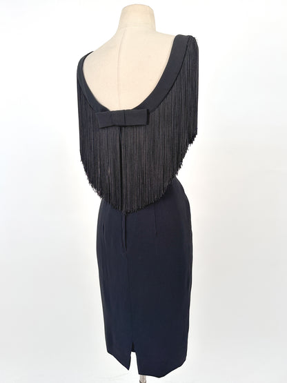 1950s LBD Wiggle with Fringe Neckline / Waist 28