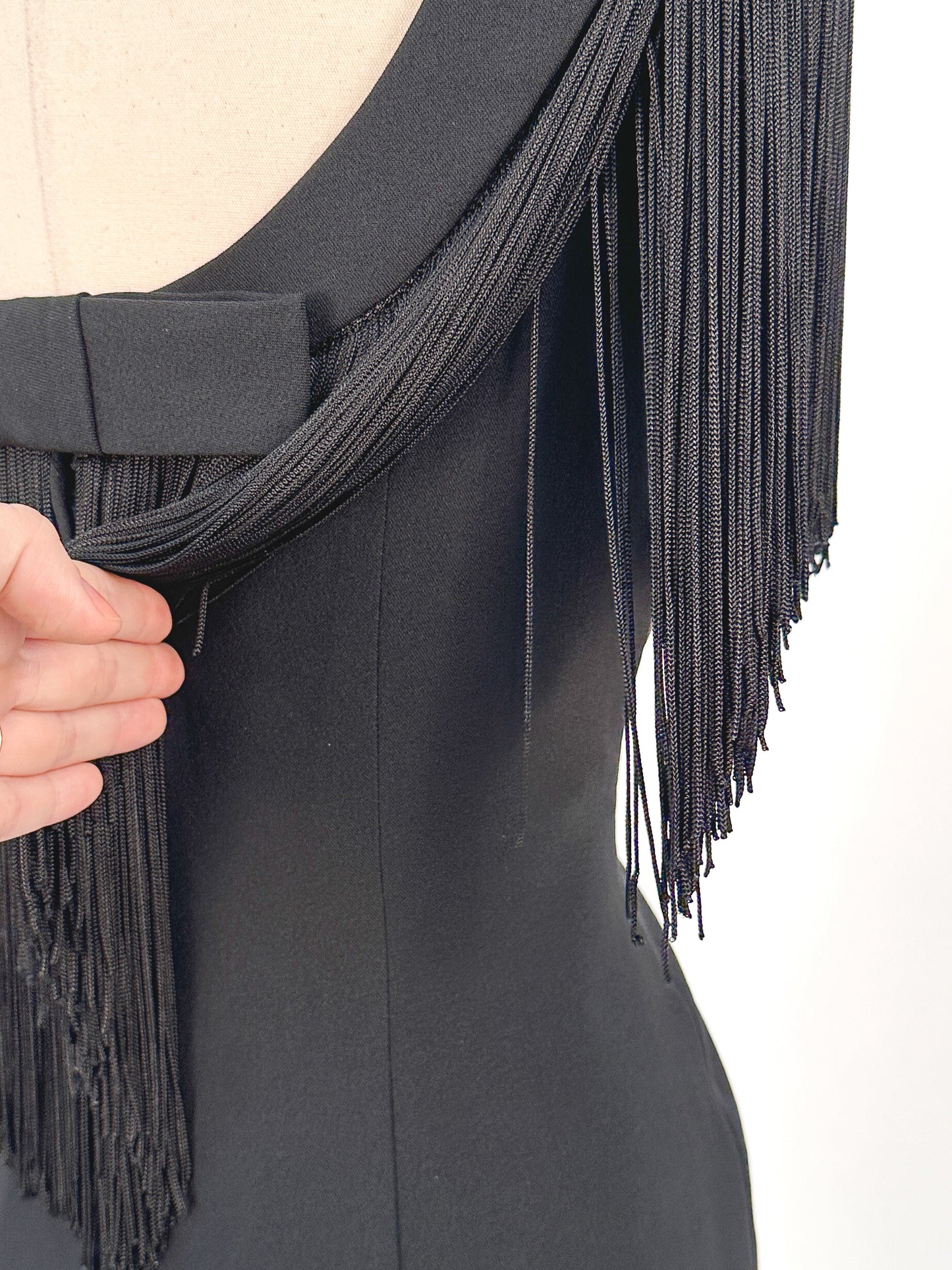 1950s LBD Wiggle with Fringe Neckline / Waist 28