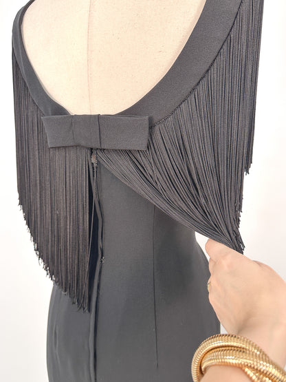 1950s LBD Wiggle with Fringe Neckline / Waist 28