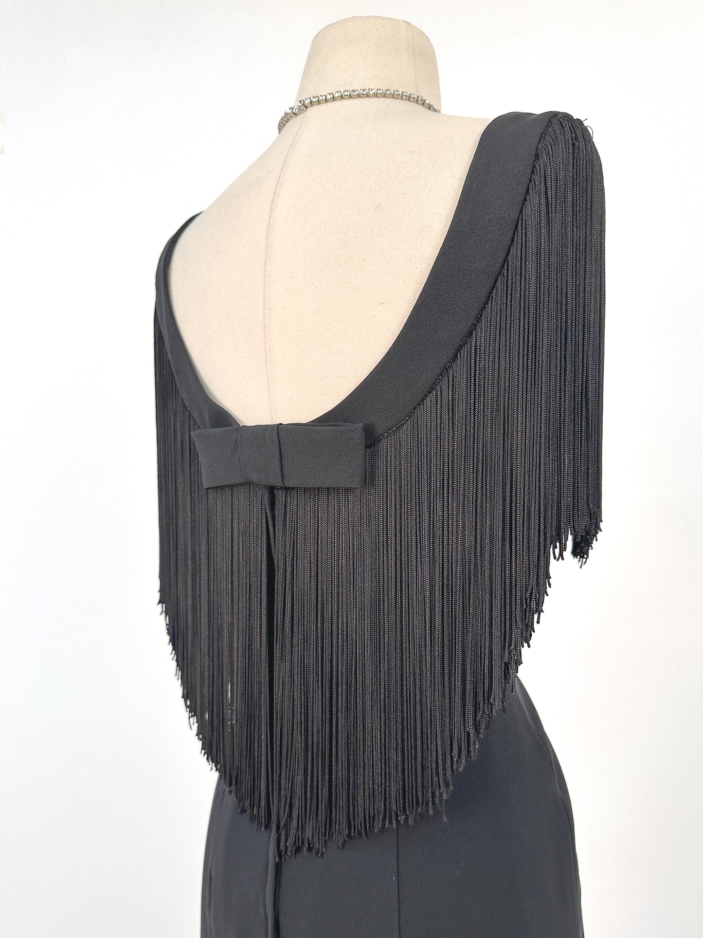 1950s LBD Wiggle with Fringe Neckline / Waist 28