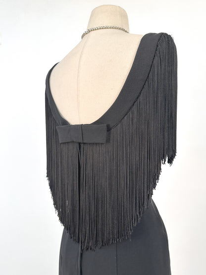 1950s LBD Wiggle with Fringe Neckline / Waist 28