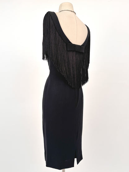 1950s LBD Wiggle with Fringe Neckline / Waist 28