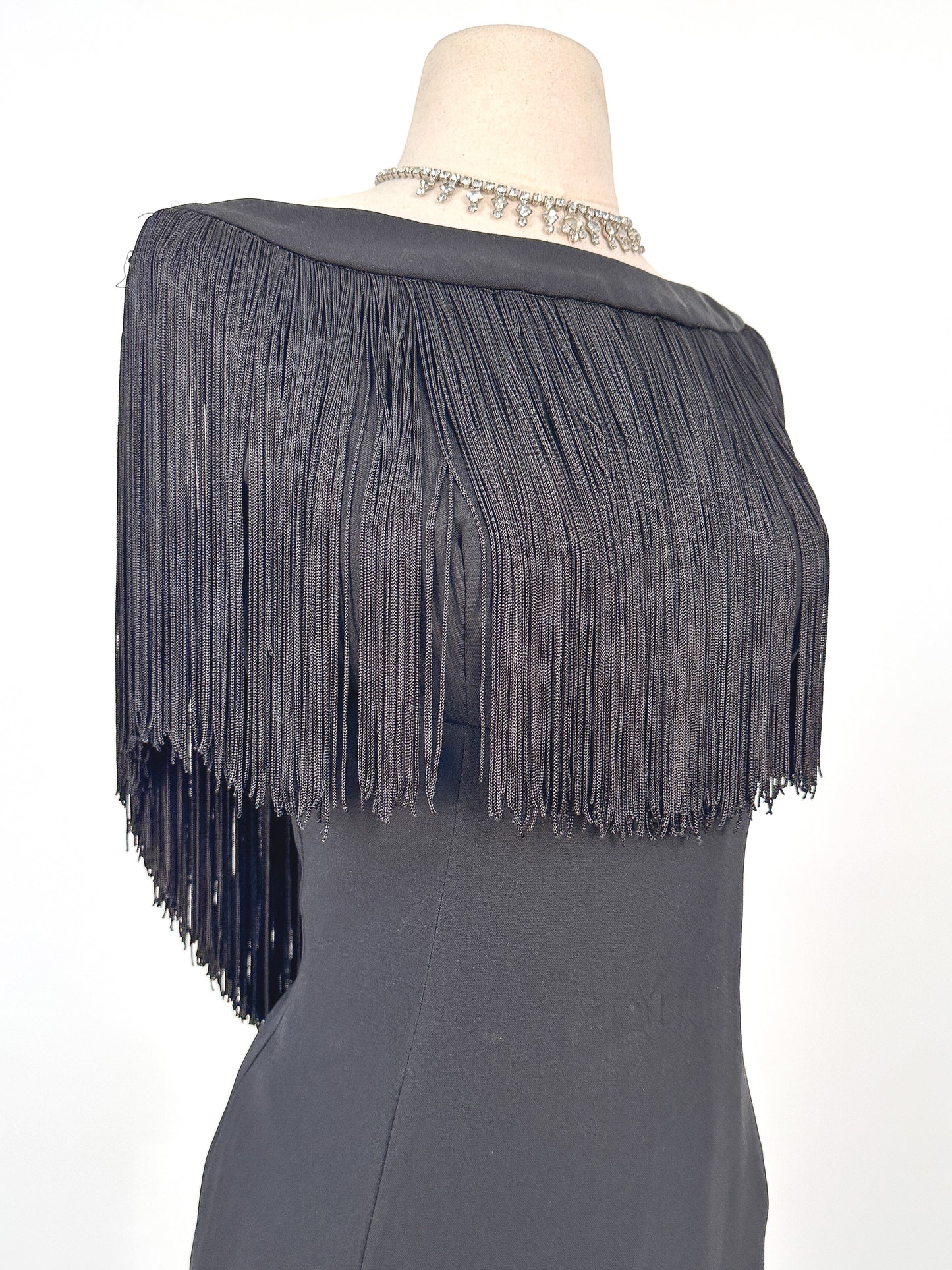 1950s LBD Wiggle with Fringe Neckline / Waist 28