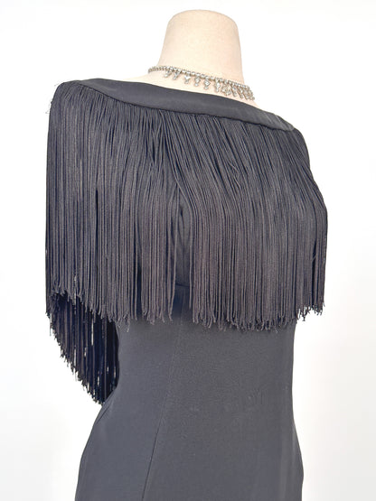 1950s LBD Wiggle with Fringe Neckline / Waist 28