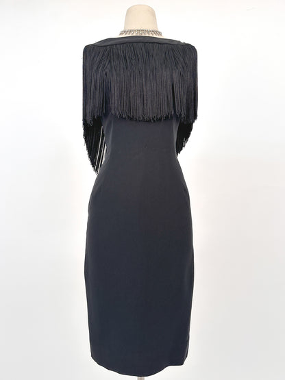 1950s LBD Wiggle with Fringe Neckline / Waist 28