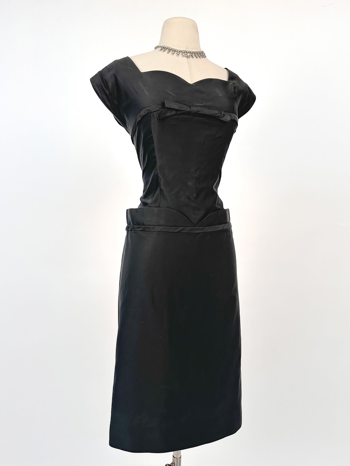 1950s Satin Wiggle Dress with Bustle / Waist 32