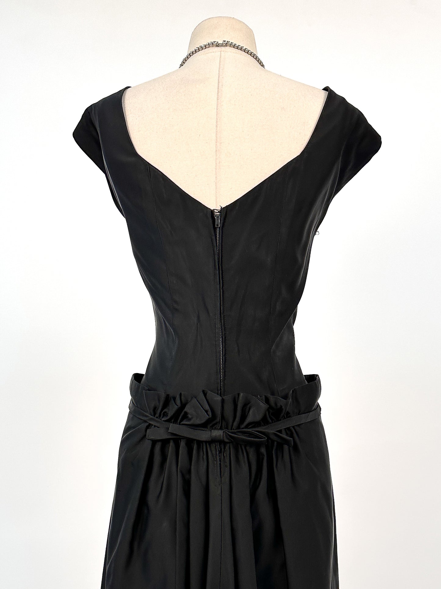 1950s Satin Wiggle Dress with Bustle / Waist 32