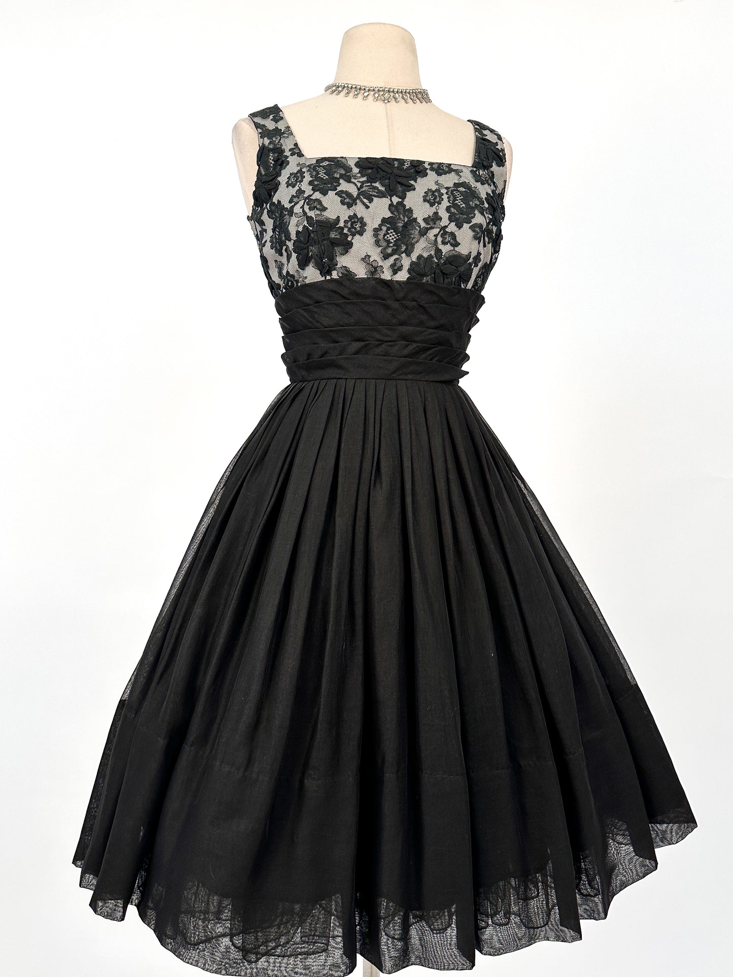 1960s Lacey Cotton Fit and Flare by Miss Elliette / Waist 25