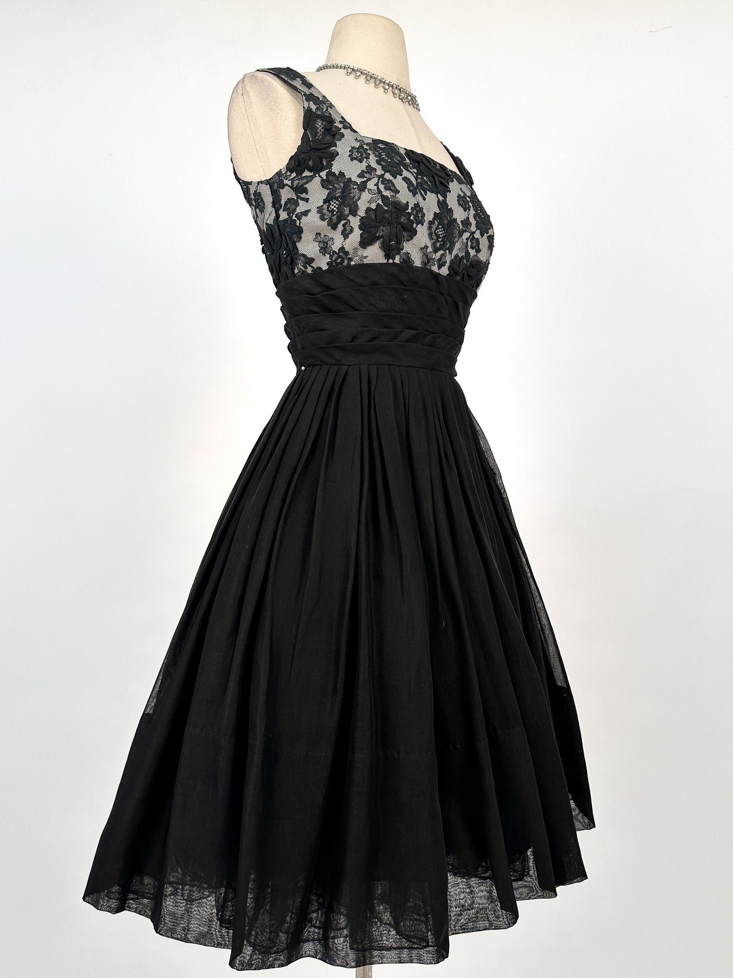 1960s Lacey Cotton Fit and Flare by Miss Elliette / Waist 25