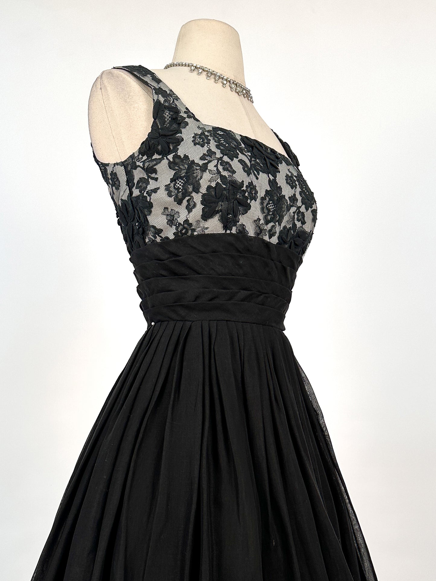 1960s Lacey Cotton Fit and Flare by Miss Elliette / Waist 25